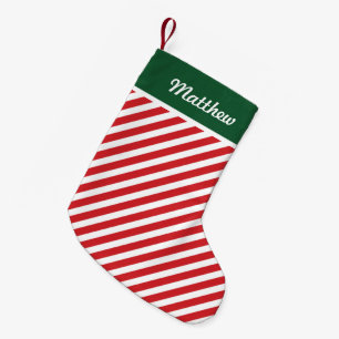 Red en Hunter Green Holiday Stripes Monogram Kleine Kerstsok