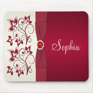 Red en Ivory Floral Mousepad Muismat