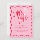 Red en Pink Wave bewaren de datum Kaart (Voorkant)