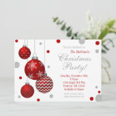 Red en Silver Baubles - Uitnodiging voor kerstfees (Staand voorkant)