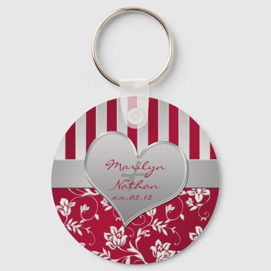 Red en Silver Floral Heart Keychain (Voorkant)