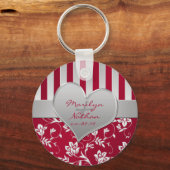 Red en Silver Floral Heart Keychain (Voorkant)