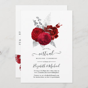 Red en Silver  Roos Online Virtual Wedding Kaart