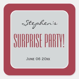 RED en SILVER Surprise Birthday Party voegen naam Vierkante Sticker