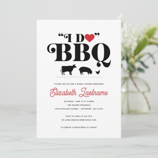 Red En vichy I Do BBQ Bridal Show Invitation (Debout devant)