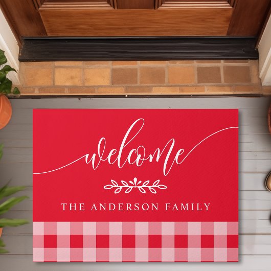 Red en White Buffalo Check Welkom, persoonlijk Deurmat