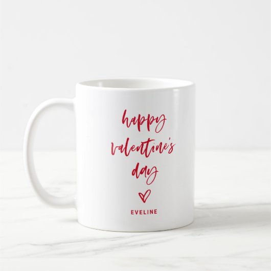 Red en White | Casual Script en Heart Valentijn Koffiemok (Links)