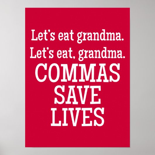 Red en White Commas Save Lives Funny Poster (Voorkant)