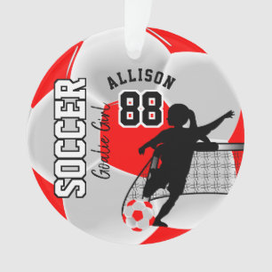 Red en White Soccer ⚽ Goalie Girl Ornament