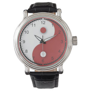 Red en White Yin en Yang Horloge