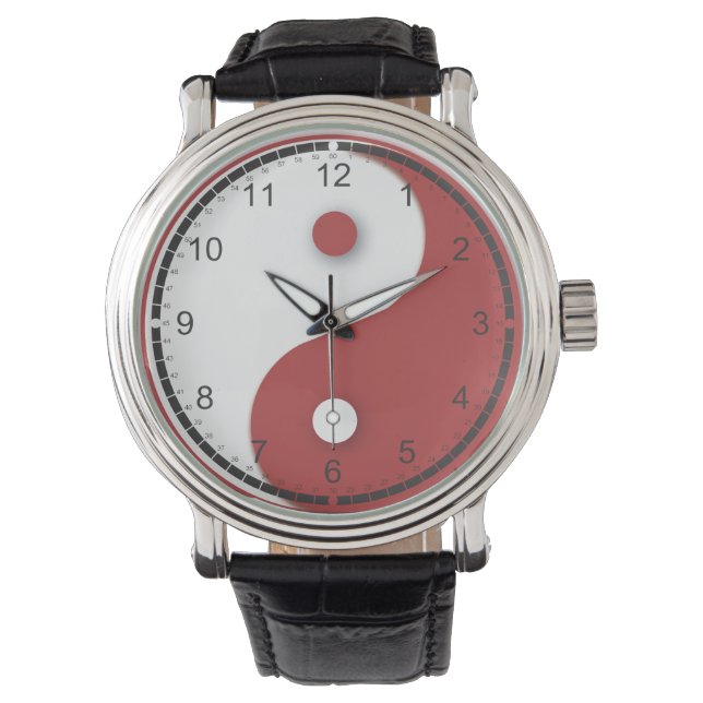 Red en White Yin en Yang Horloge (Voorkant)