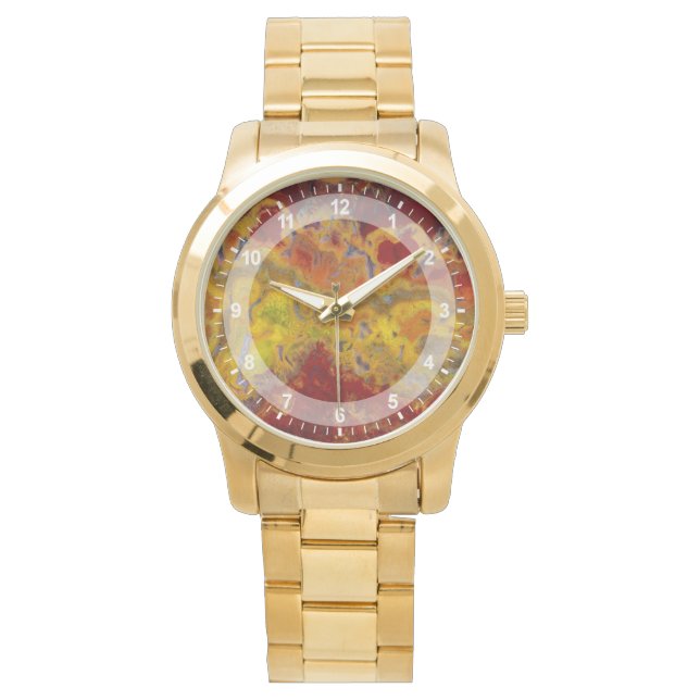 Red en yellow Crayloa Jasper Horloge (Voorkant)