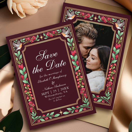 Red Enchanting Botanical Garden Wedding Photo Save The Date