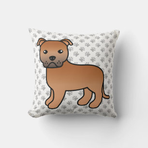 Red English Staffie Cute Cartoon Dog & Paws Kussen
