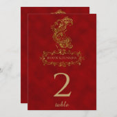 Red et Gold Peacock Indian Numéro de table (Devant / Derrière)