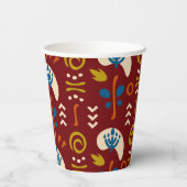 Red Ethnic Summer Boho Floral Pattern Papieren Bekers (Achterkant)