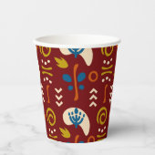 Red Ethnic Summer Boho Floral Pattern Papieren Bekers (Voorkant)