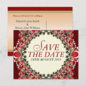 Red Exotic Batik Lace Save the Date Briefkaart (Voorkant / Achterkant)