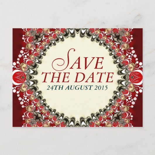 Red Exotic Batik Lace Save the Date Briefkaart (Voorkant)
