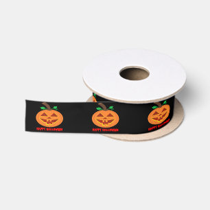 Red Eyed Halloween Pumpkin Satin Ribbon Lint