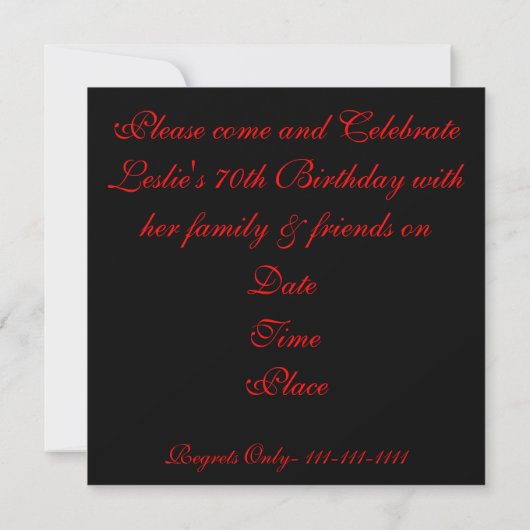 RED FABULOUS Invitation d'anniversaire 70 (Dos)