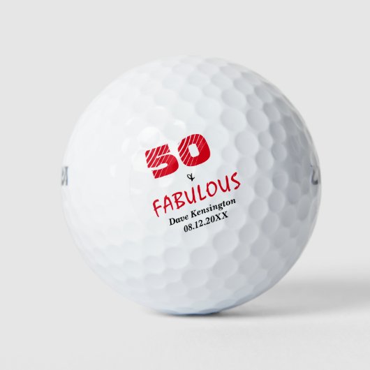 Red Fabulous Vijftig Verjaardag gepersonaliseerd Golfballen (Voorkant)