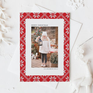 Red Fair Isle Knit Patroon Foto van Kerstmis Feestdagenkaart