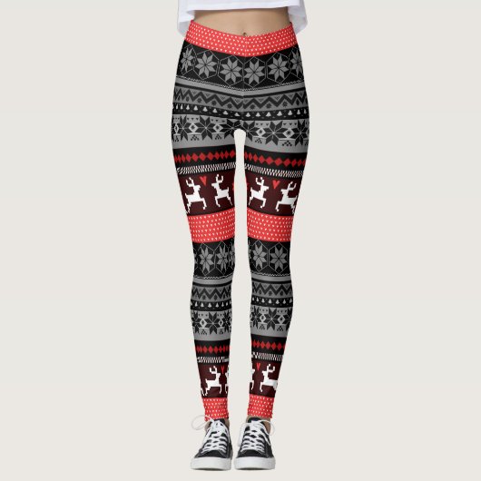 Red Fair Isle Pattern Leggings (Voorkant)