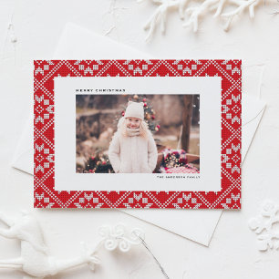 Red Fair Isle Winter Knit Pattern Foto van Kerstmi Feestdagenkaart