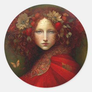 Red Fairy Fantasy Art Ronde Sticker