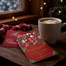 Red Family Christmas Card with Letter