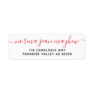 Red Fancy handschrift Script Return-adres Etiket