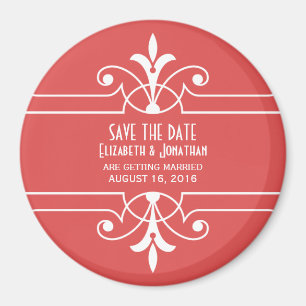 Red Fancy Ornamental Save the Date Magnet Magneet