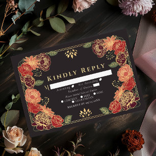 Red Fantasy Enchanted Flower Garden bruiloft RSVP Kaartje