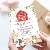 Red Farm Animals Boy Baby shower Kaart