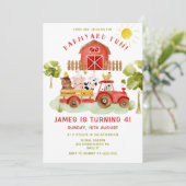 Red Farm animaux 4 anniversaire fête Invitation (Debout devant)