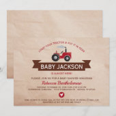 Red Farm Tractor Baby Shower Invitations (Devant / Derrière)