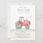 Red Farm Tractor Invitation de fête d'anniversaire (Devant)