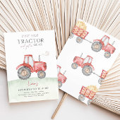 Red Farm Tractor Invitation de fête d'anniversaire