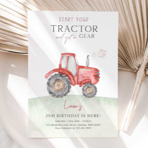 Red Farm Tractor Invitation de fête d'anniversaire