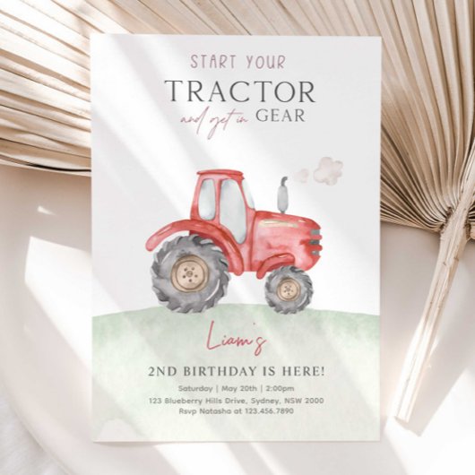 Red Farm Tractor Invitation de fête d'anniversaire