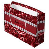Red Faux Glitter en Diamonds Large Cadeauzakje (Achterkant Gekanteld)