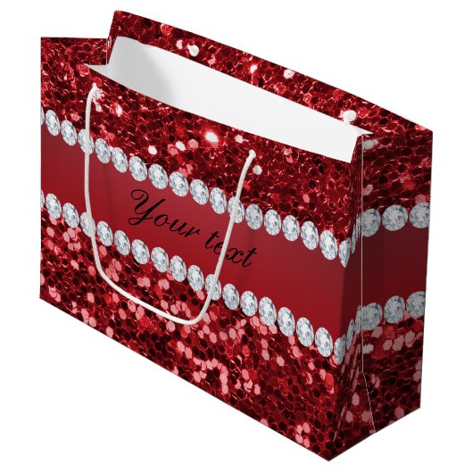 Red Faux Glitter en Diamonds Large Cadeauzakje (Voorkant Gekanteld)