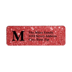 Red Faux Glitter Monogram - Retouradreslabels Etiket