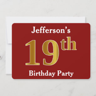 Red, Faux Gold 19th Birthday Party + aangepaste na Kaart