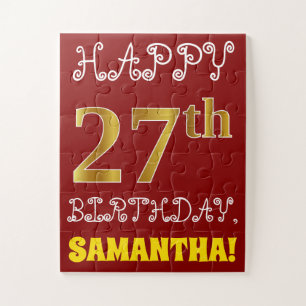 Red, Faux Gold 27th Birthday + Eigen naam Puzzle Legpuzzel
