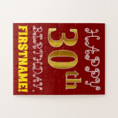 Red, Faux Gold 30th Birthday + Custom Name Puzzle (Horizontal)