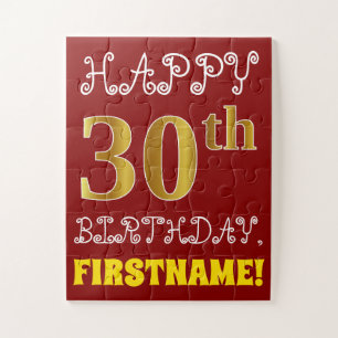 Red, Faux Gold 30th Birthday + Eigen naam Puzzle Legpuzzel