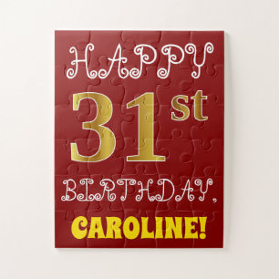 Red, Faux Gold 31st Birthday + aangepaste naam Puz Legpuzzel