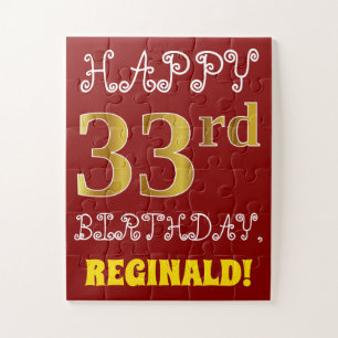 Red, Faux Gold 33rd Birthday + aangepaste naam Puz Legpuzzel